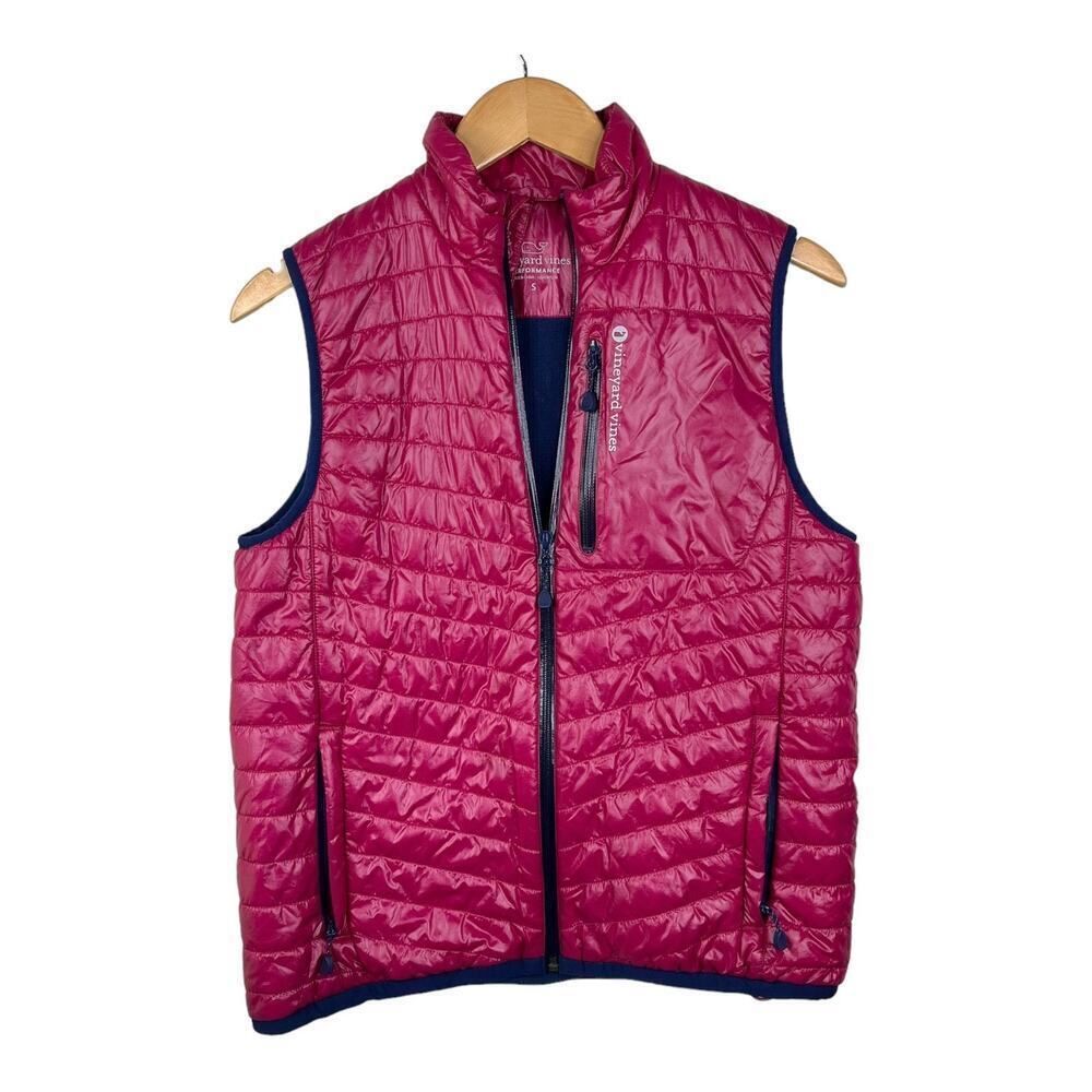 Vineyard Vines Quilted Puffer Vest Mens Small Red Blue Lightweight Preppy Jacket
